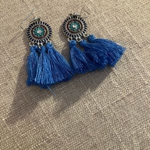 Bohemian Blue Tassel Earrings